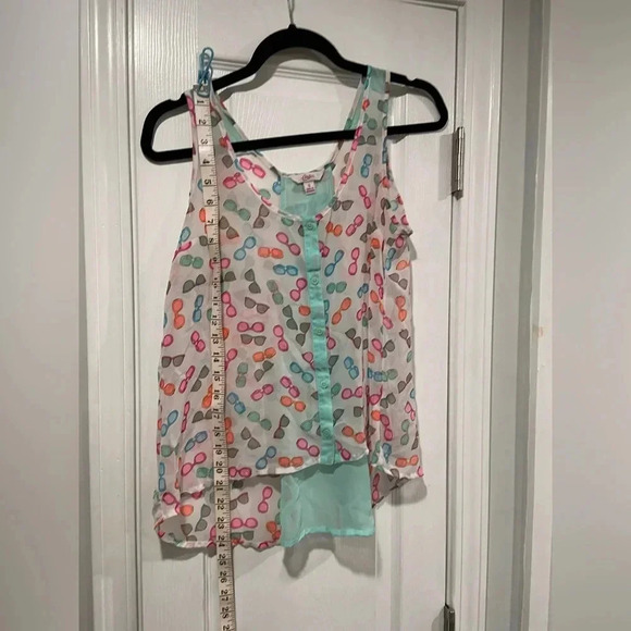 Candies Sheer Neon Sunglasses Print Flowy Button Tank Top Beach Travel Size S - Picture 5 of 9